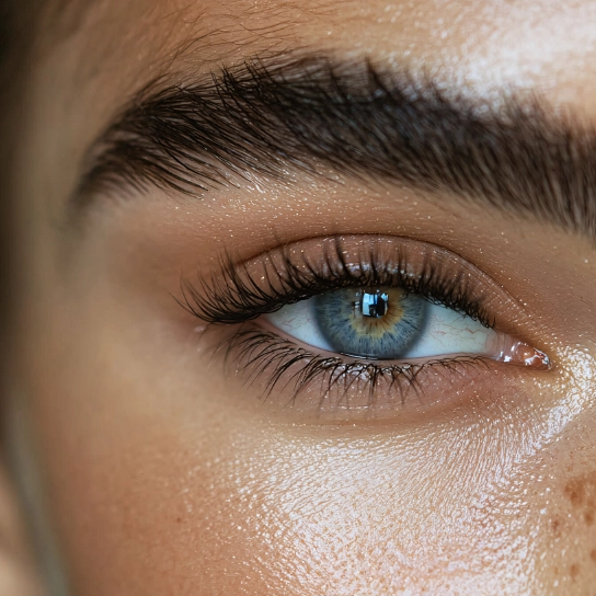 Eye silhouette with a raised outer corner, attractive and vigorous gaze