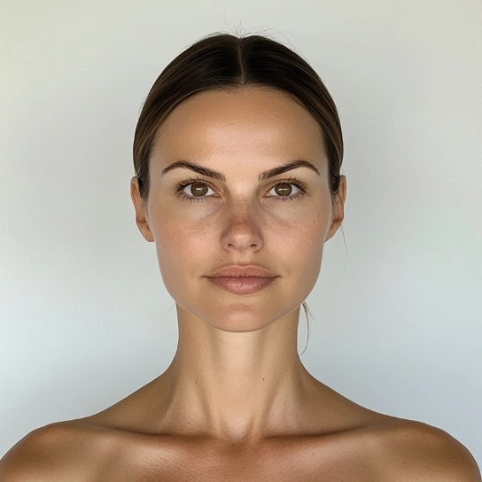Silhouette with prominent cheekbones and thinned facial features