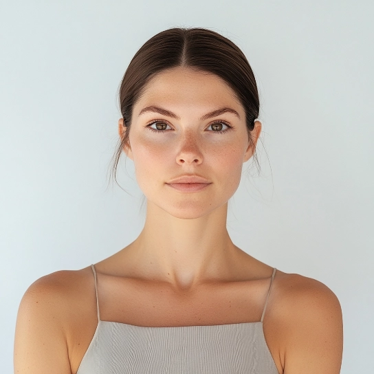 Young appearance silhouette with a prominent cheek line, face lifted upwards