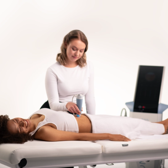 Silhouette of the waist and abdomen area treated with the device targeting regional fats