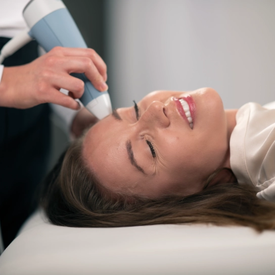Woman's face after skin resurfacing with Exion Clear RF device
