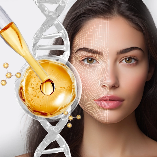 Facial silhouette with renewed skin cell structure, vivid and smooth appearance