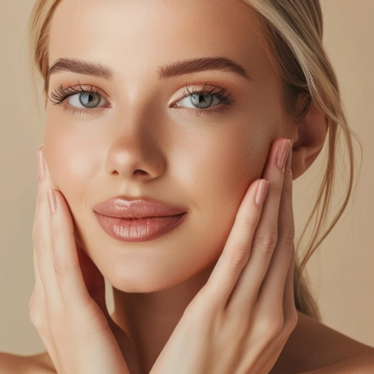 Face silhouette with intensely moisturised, plump and radiant skin appearance