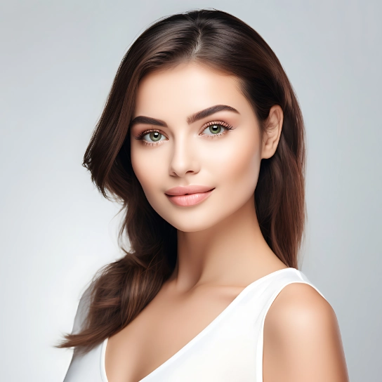 Face profile with volumised temple area and softened facial transitions