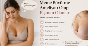 Meme büyütme ameliyatı sonrası pişmanlık nedenlerini değerlendiren kadın