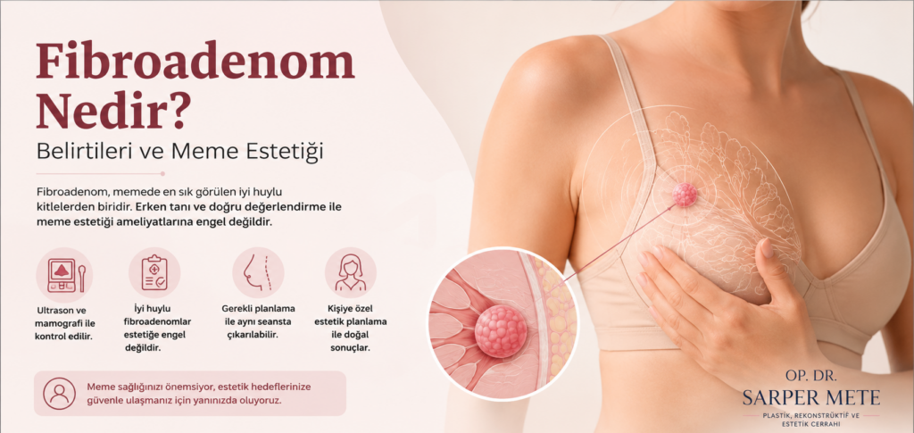 Fibroadenom nedir? Meme estetiği planlanan hastalarda fibroadenomun değerlendirilmesi hakkında bilgilendirici görsel.