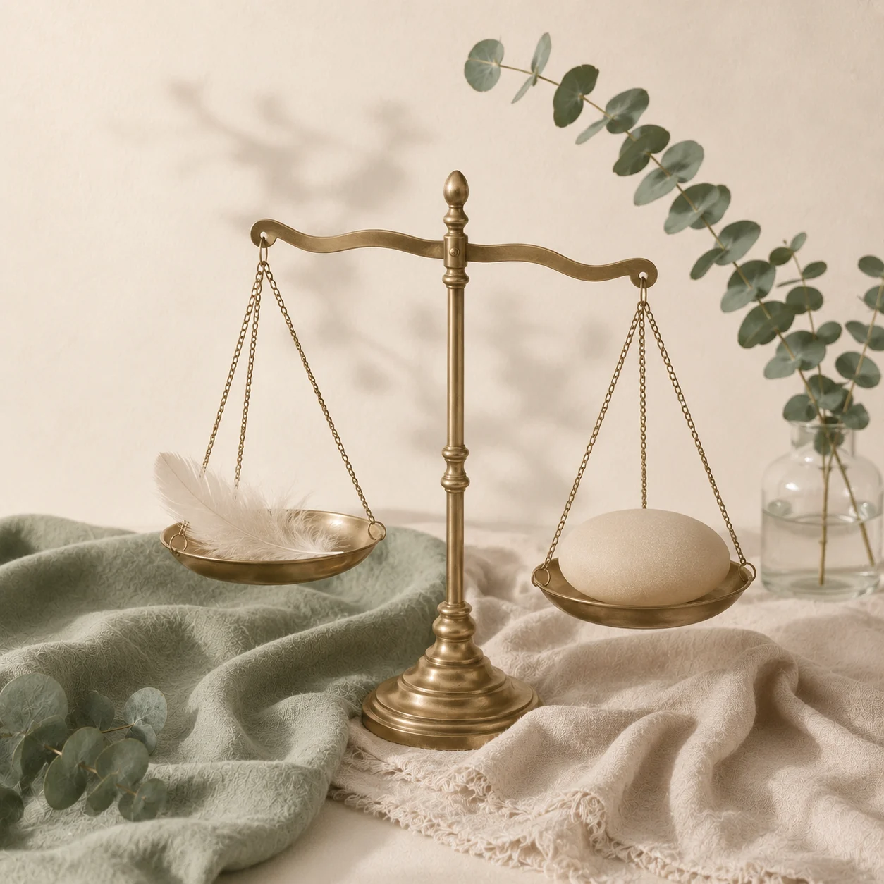 A set of scales symbolising the balance between the benefits and risks of deciding to have breast augmentation