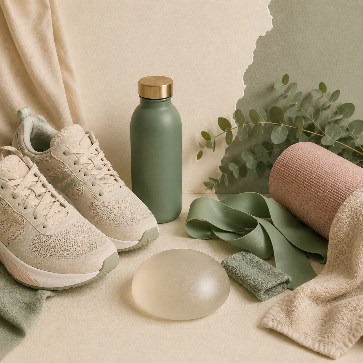 Exercise equipment representing a return to sport following breast augmentation